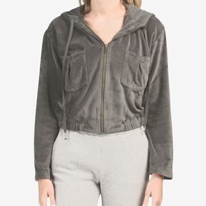 Young Fabulous & Broke Fritzy Velour Cropped Zipped Hoodie, size S